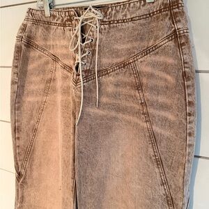 Fashion Nova Tan Lace-Up Denim jeans